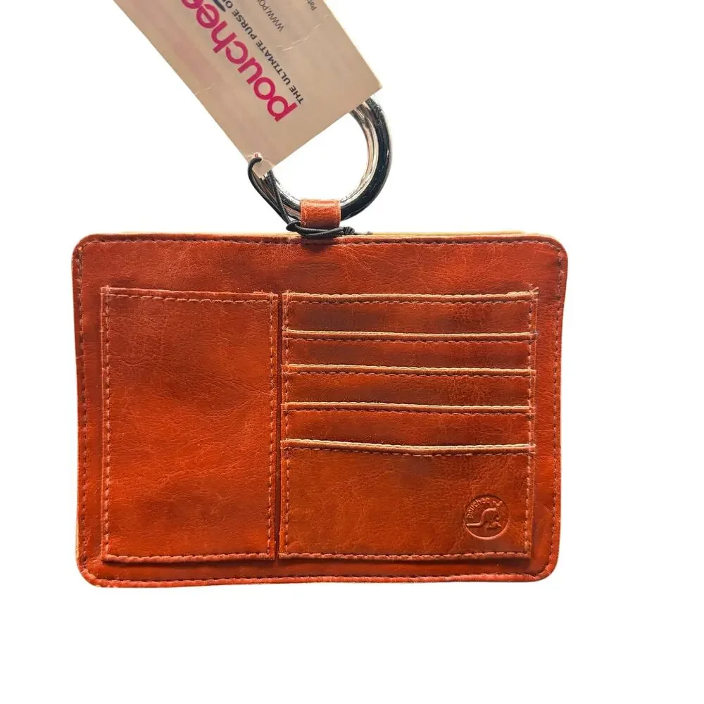 Pouchee Leather Purse Organizer Insert Cognac Brown Ring Handle Wallet